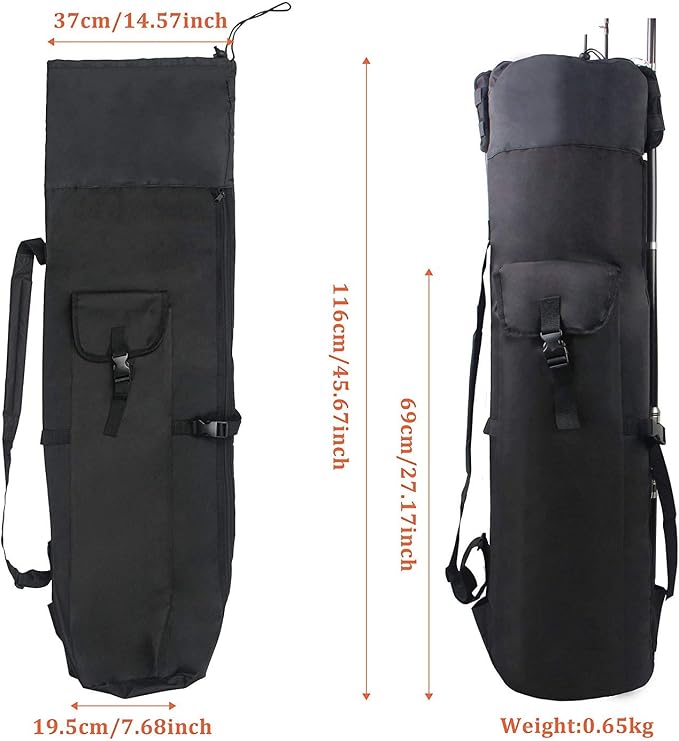 Multifunction Fishing Pole Bag - Waterproof Rod Reel Bag Carrier Case, Durable Canvas Tackle Large Storage Gift for Men Travel, Black