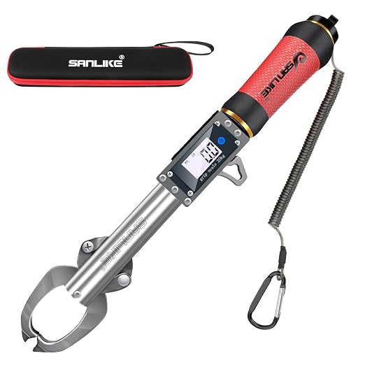 SANLIKE Fish Gripper with Digital Fish Scale 55LBS Stainless Steel Fish Lip Gripper Scale, HD Large Display, Waterproof & Saltwater-Resistant, 360 Degree Spinning Claws Professional Fish Holder Tool
