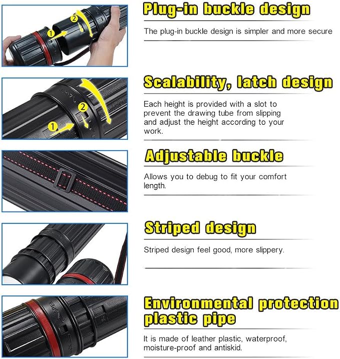 DEWEL 2Pcs Poster Tube Extends from 30" to 51", Waterproof Telescoping Plastic Art Tube for Poster Art Document Blueprint Fishing Rod, Light Resistant with Carrying Strap(Black XL Size)