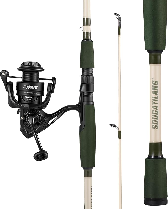 Sougayilang Fishing Rod Combo, 2-Piece 6-Foot Graphite & Fiberglass Rod with Anti-Reverse Spinning Fishing Reel