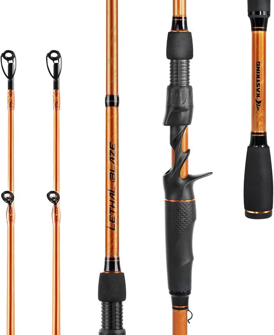 KastKing Lethal Blaze Twin-Tip Fishing Rods, IM6 Graphite Blanks Casting & Spinning Rods, 2-Piece Rod with Extra Tip, PTS Power Transition System, Ideal for Bass, Freshwater & Inshore Fishing