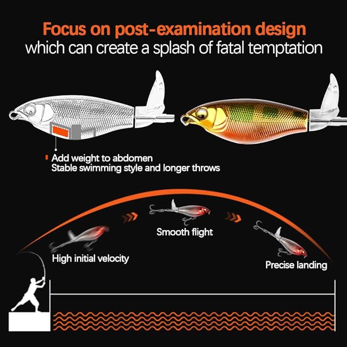 Surface Water Lures Fishing Lures Whopper Popper Fishing Lure for Bass 3D Eyes Bait with Propeller Tail for Catfish,Pike Perch Floating Pencil Bass Freshwater or Saltwater