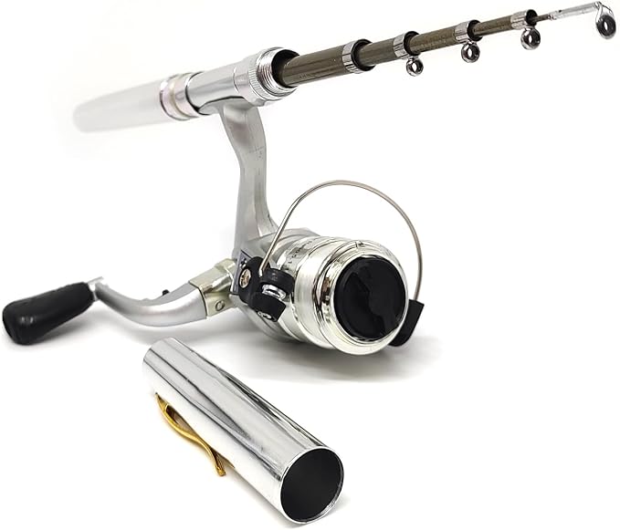 Portable Mini Small Fishing Rod and Spinning Reel Combos, Compact 38inch Pocket Pen Fishing Pole Telescopic with Line Lures Hooks for Raft, River, Lake, Ice Fishing and So On