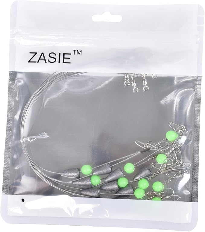 Carolina Rigs for Fishing- 12 Inch Steel Fishing Leaders with Fishing Weight, Pre Rigged Carolina Rigs with Fishing Weight 1/6oz, 1/4oz, 1/2oz, 10 Pcs