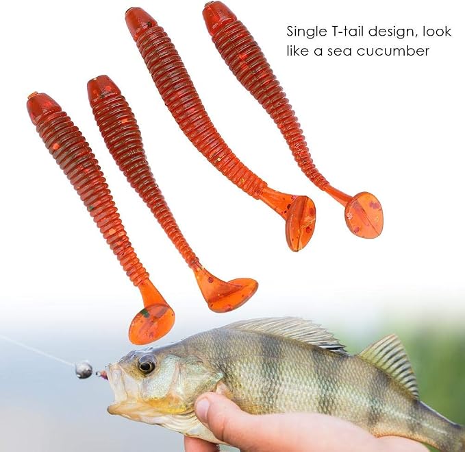 Tbest 50 Pcs 5cm Soft Fishing Lures, Plastic Fishing Bait T-Tail Grub Worm Baits Fish Tackle Accessory 9 Colors