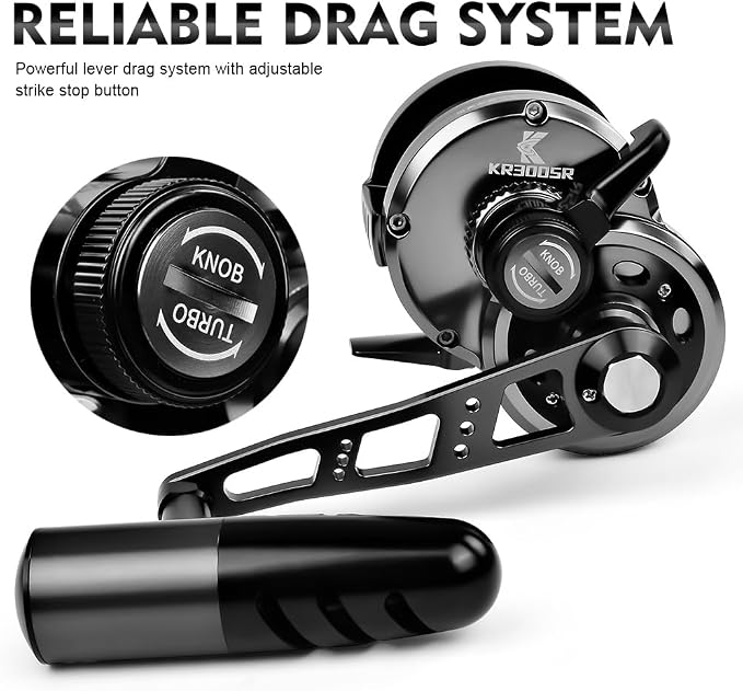 Jigging Reel Conventional Reels - Lever Drag Saltwater Heavy Duty Deep Ocean Big Game Offshore Round Aluminum Trolling Reel - Black Saltwater Jigging Fishing Reels