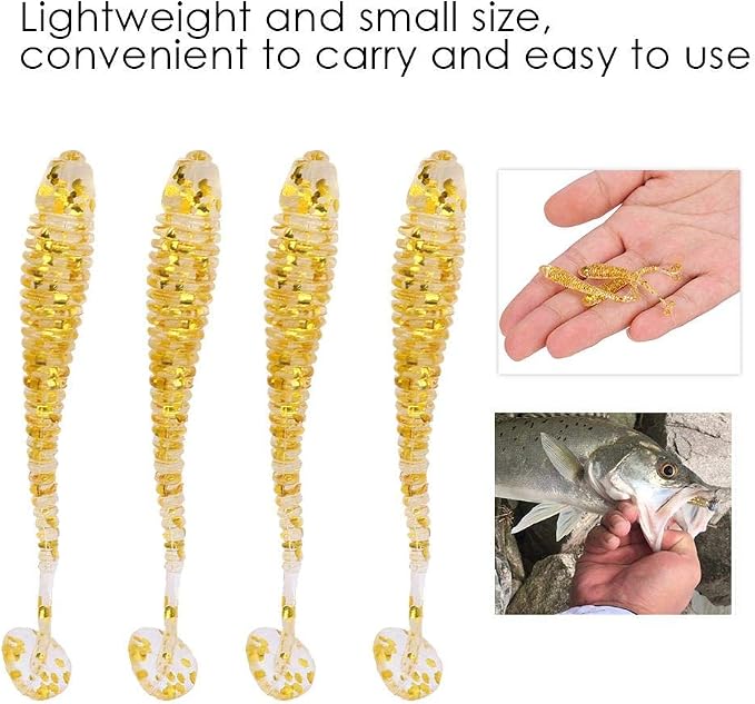 Tbest 50 Pcs 5cm Soft Fishing Lures, Plastic Fishing Bait T-Tail Grub Worm Baits Fish Tackle Accessory 9 Colors
