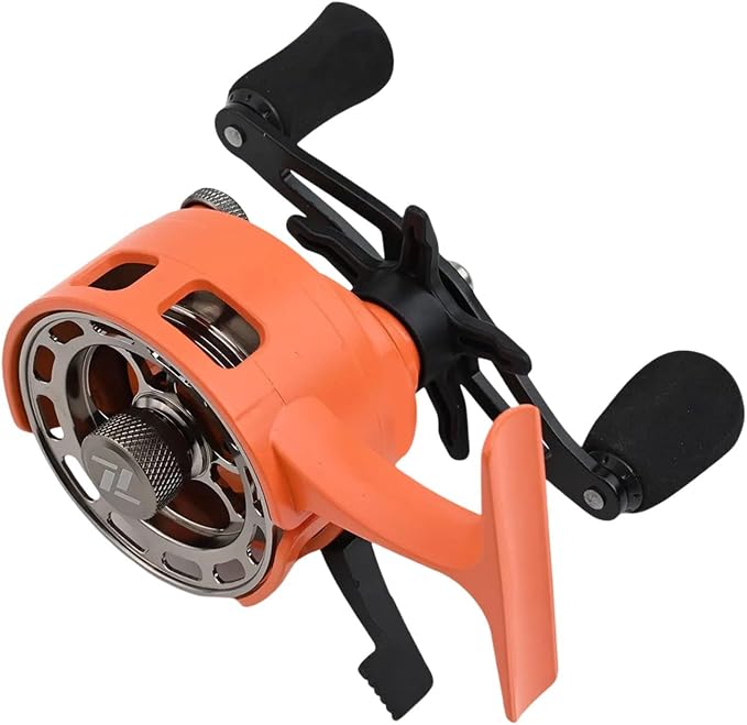 Ice Fishing Reel with Magnetic Drop, 3.2:1 Gear Ratio Inline Reel, 3+1 Ball Bearings Two-Way for Spool Lever for Winter Ice Fishing(right hand orange)