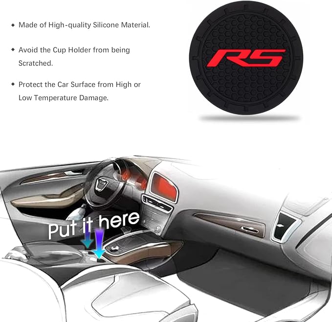 2 Pack RS Car Cup Holder, Non-Slip Cup Coasters for Fashion car Interior Accessories,Decorative Car Cup Mat, Diameter 2.75 Inch