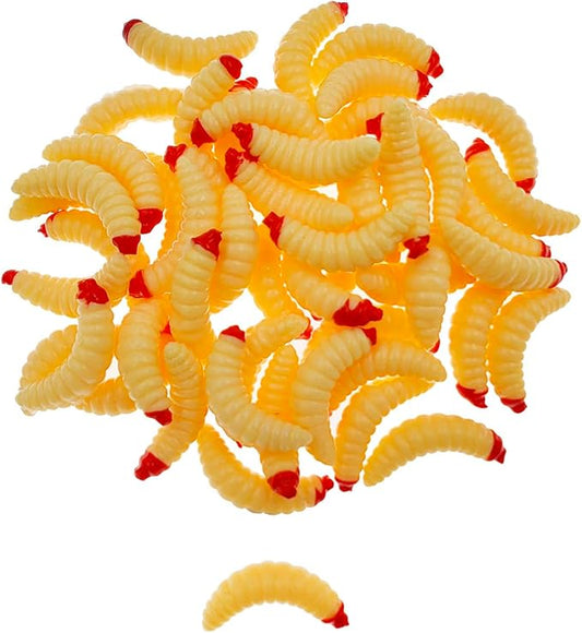 50pcs-1Inch Bass Fishing Worms Lures,Silicone Soft Maggot Baits Bread Worm Fishing Lure,5 Color