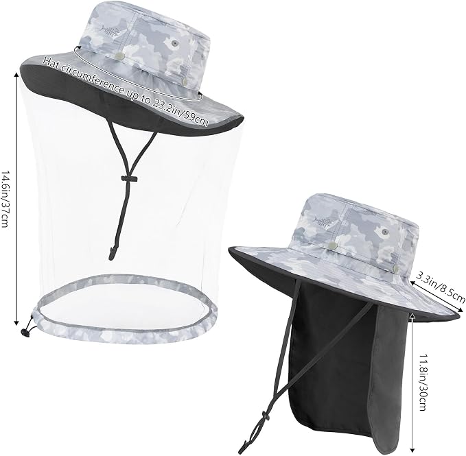 BASSDASH UPF 50+ Mosquito Sun Hat with Hidden Head Net and Neck Flap for Men Women Outdoor Fishing Hiking Camping