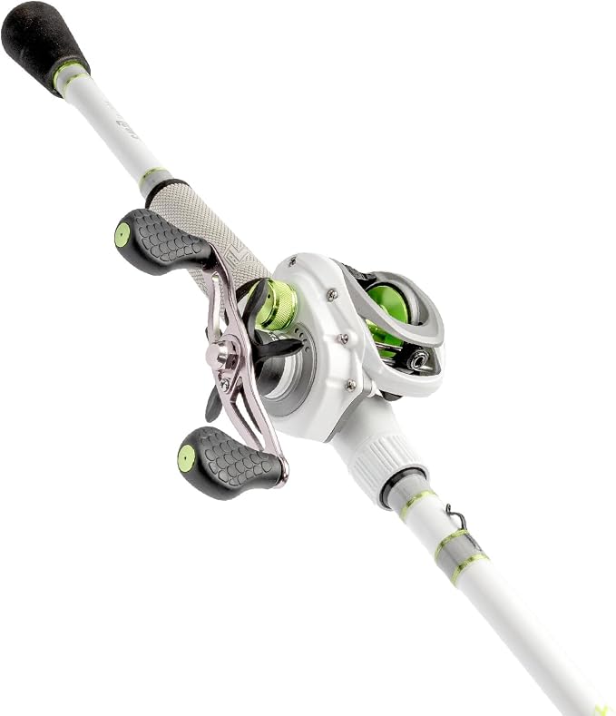Lew's MACH 2 Spinning Reel and Fishing Rod Combo, IM8 Graphite Blank Fishing Rod, Right or Left-Hand Retrieve, Winn Dri-Tac Ultra Handle, Black/Green