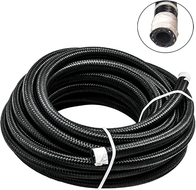 8AN Fuel Line Hose 10FT - 500 PSI High Pressure Braided Stainless Steel Hose for Fuel, Oil, Transmission Cooler & Hydraulic Lines