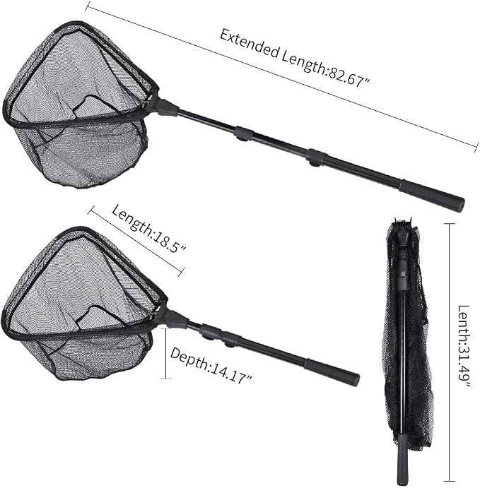 RESTCLOUD Fishing Landing Net with Telescoping Pole Handle, Fishing net Freshwater for Kids Men Women, Extend to 40-63 Inches
