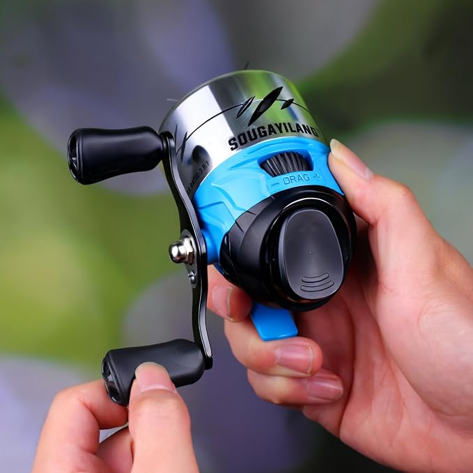 Sougayilang Spincast Fishing Reel,High Speed 3.9:1 Gear Ratio,Trouble-Free Push-Button Bait Casting Design and Reversible Handle for Left/Right Retrieve,Pre-Spooled with Monofilament Line