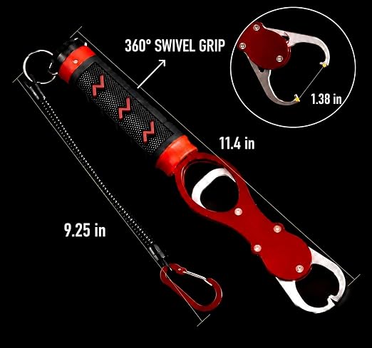 Fish Lip Gripper with Scale, Fish Control Tool Fish Grabber, Stainless Steel Fishing Pliers with Non-Slip Handle, Portable Fish Holder Tool for Saltwater Freshwater Fishing