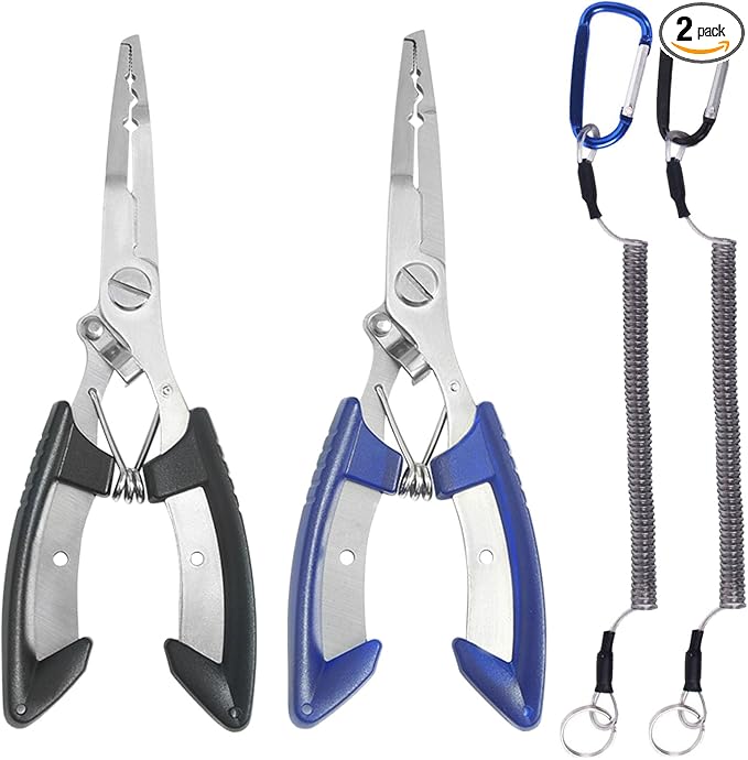 Fishing Pliers Long Nose Hook Remover 2 Multi-function Scissors Braid Cutters Lightweight Stainless Steel Fishing Tools Split Ring Opener Fish Gripper Gear Accessories