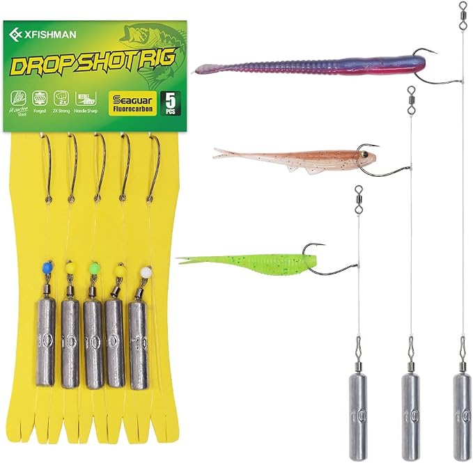 Drop Shot Rigs for Bass Fishing Ready Rig with Hooks and Sinker Weights