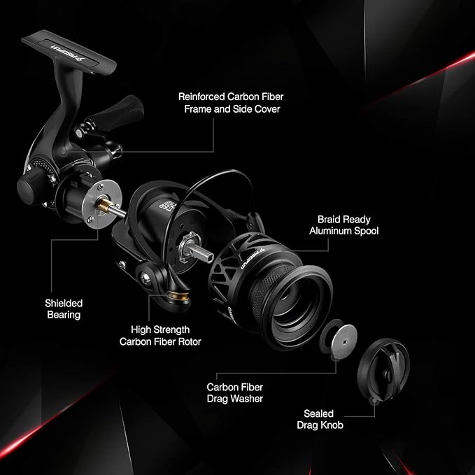 Piscifun Carbon X Spinning Reels, Light to 5.1oz, Carbon Frame and Rotor, 33LBs Max Drag, 10+1 Shielded BB, 5.2:1/6.2:1 High Speed Gear Ratio, Smooth Powerful Saltwater Freshwater Spinning Reel