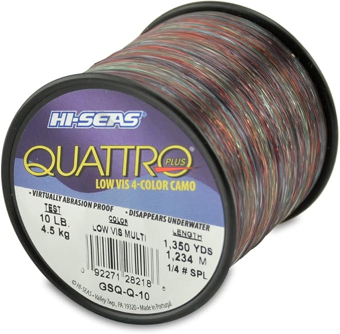 HI-SEAS Quattro Monofilament Fishing Line - Low-vis 4 Color Camo, Strong & Durable Performance Saltwater Main Line