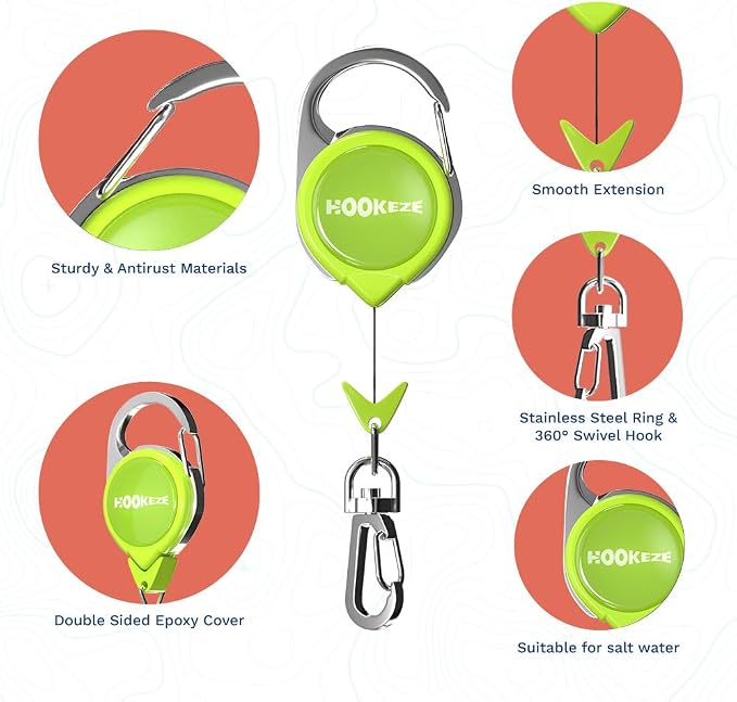 HOOK-EZE Fly Fishing Zinger Retractor for Anglers Vest, Pack of 3 - Fishing Gear and Equipment for Nippers, Forceps, Fly Float Ant, Belt Loops & Backpack