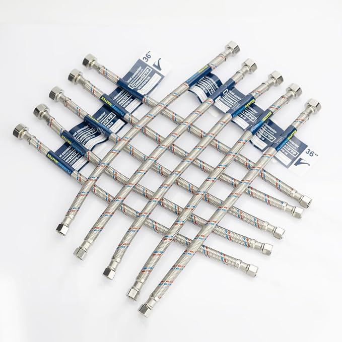 36'' Faucet Hose Connector(3/8" Comp x 1/2" FIP), Braided Stainless Steel Faucet Water Supply Lines for Bathroom Kitchen Sink Faucet 10Pcs