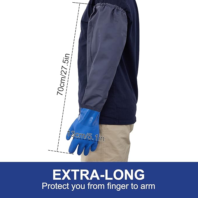 Honeydak 2 Pairs Long Gloves Extra-long 27.5 Inch Rubber Gloves Waterproof PVC Reusable Heavy Duty Anti-skid Acid-alkali and Oil for Household Fishery Agriculture Animal Husbandry