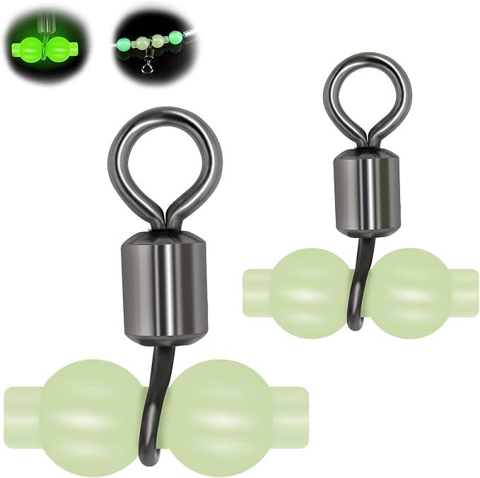 Goture Fishing Swivels, 3 Way Swivels Fishing Tackle, T Shape Cross Line Rolling Swivels with Luminous Beads Saltwater Freshwater,Three Way Fishing Swivels Barrel Swivels for Catfish Rig Surf Rig