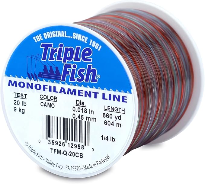 Triple Fish Monofilament Fishing Line - Strong Clear Pink Camo Color for Trolling, Bottom Fishing, Casting Main Line Catfish, Bass
