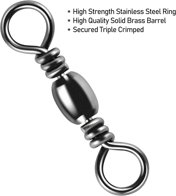 Alwonder 100-Pack Fishing Barrel Swivels, High Strength Stainless Solid Ring Brass Barrel Swivel with Black Nickel Coating, Rolling Fishing Swivels Tackle Line Connector Saltwater Freshwater
