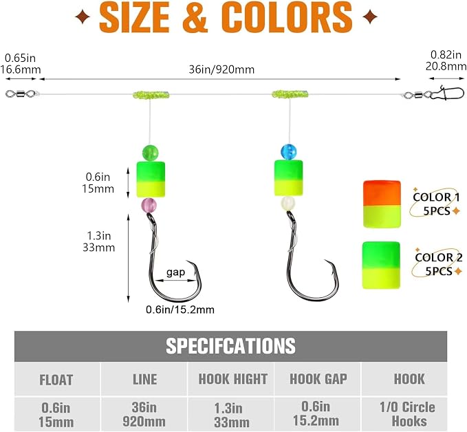 Dovesun 10PCS/4PCS Pompano Rigs for Surf Fishing Saltwater Fishing Rigs with Floats and Beads Unique Double-Line T-Knot Pre-Rigged Surf Fishing Gear & Tackle with Circle Hooks