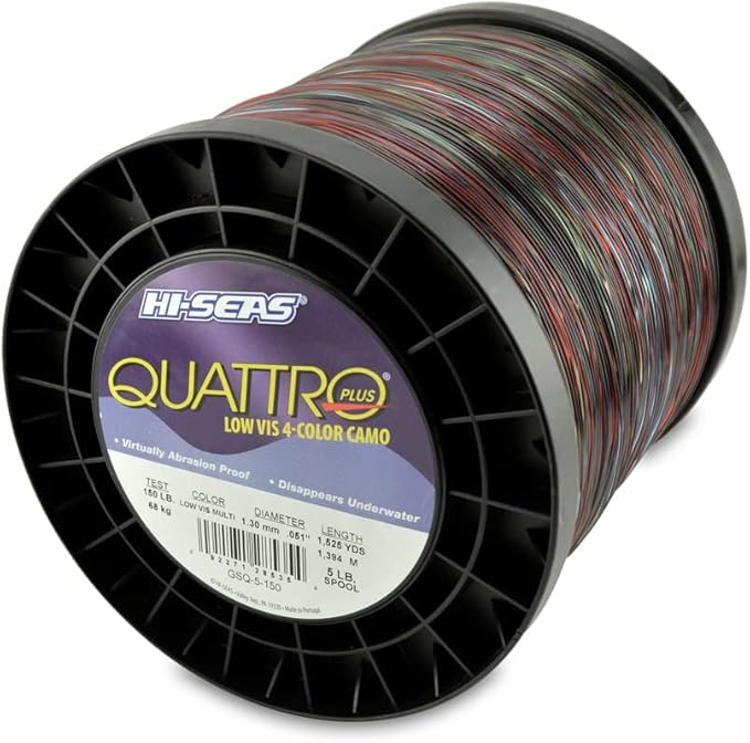 HI-SEAS Quattro Monofilament Fishing Line - Low-vis 4 Color Camo, Strong & Durable Performance Saltwater Main Line