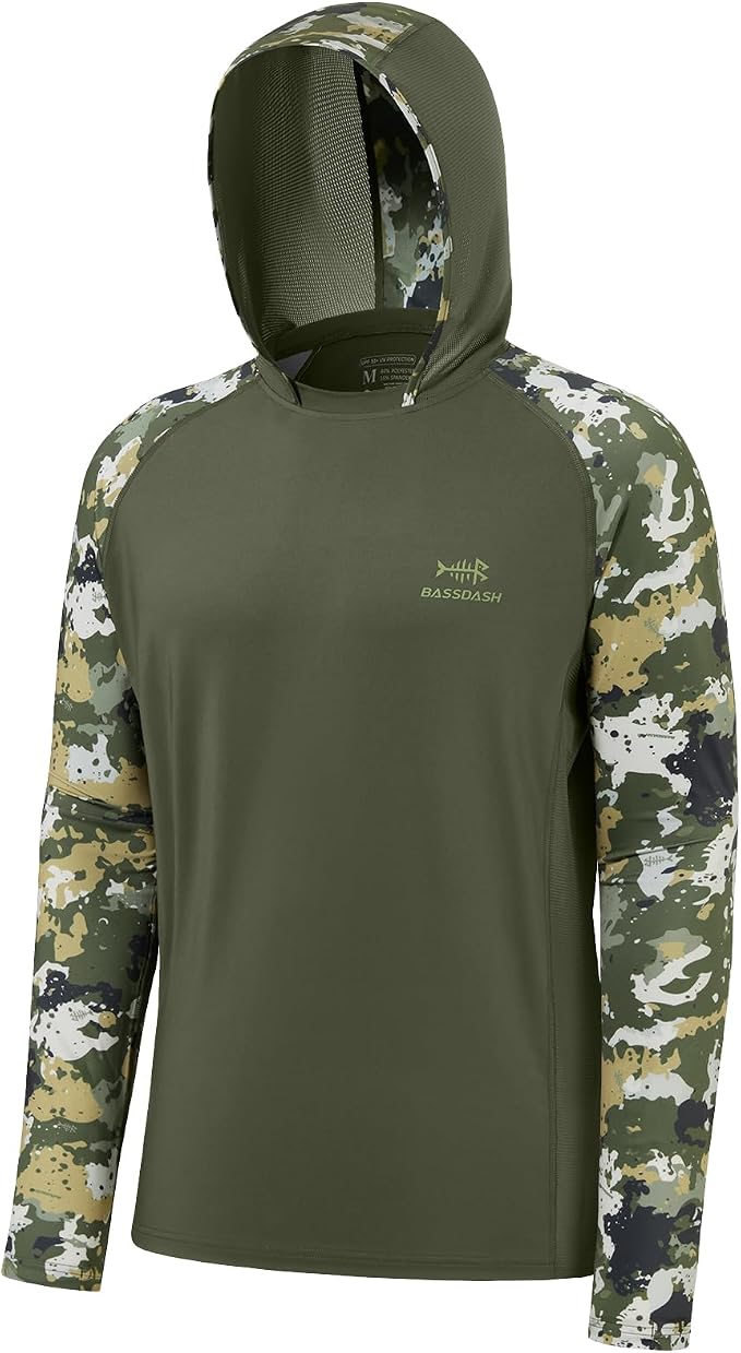 BASSDASH Men’s UPF 50 Performance Fishing Shirt Cooling Hoodie Camo Long Sleeve FS17M