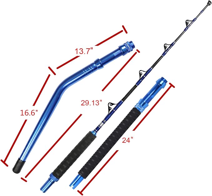 Fiblink 2-Piece Saltwater Offshore Heavy Bent/Straight Butt Trolling Rod Fishing Roller Rod Conventional Boat Deep Sea Fishing Pole (5'1"/5'6"/6'/6'6",30-50lb/50-80lb/80-120lb)