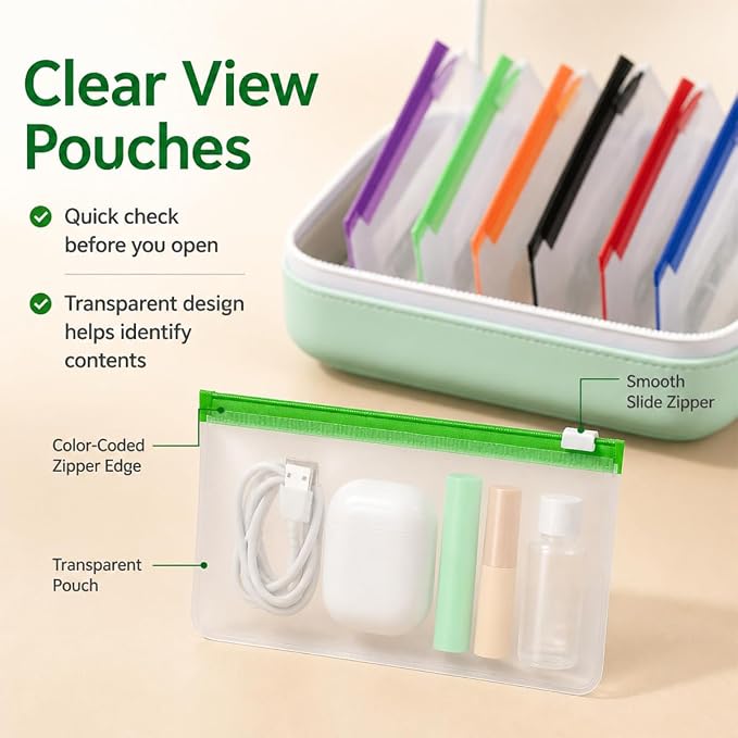 A8 Waterproof Pill Pouch Set, Large Two Weekly Pill Organizer with 14 Color-Coded Pouches, Reusable Travel Medicine Organizer, Zippered Pill Storage Case for Fish Oil, Vitamins & Supplements