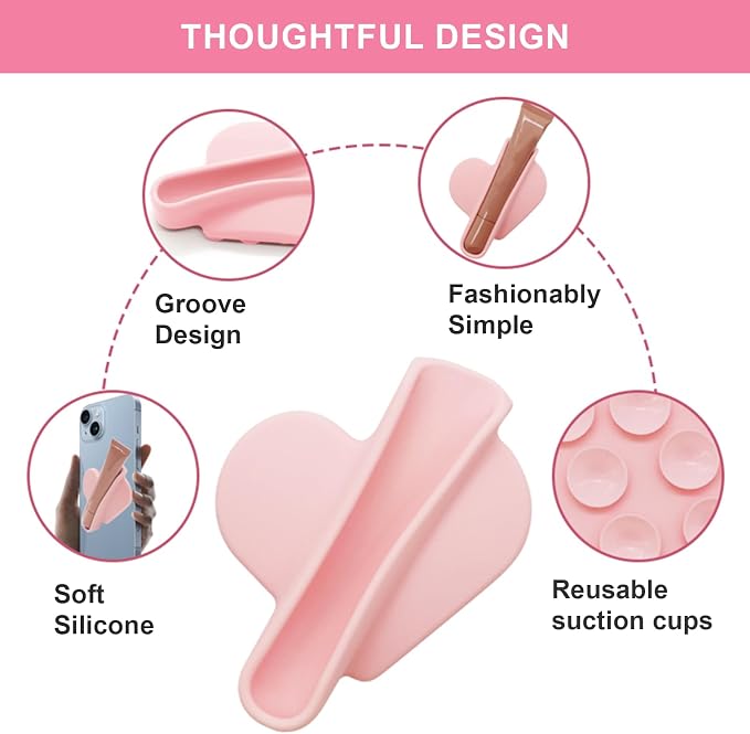 Heart Shape Suction Cup Phone Case Lip Gloss Holder,Lip Gloss Holder Can be Repeatedly Disassembled and Assembled for Most Phone Models(Pink)