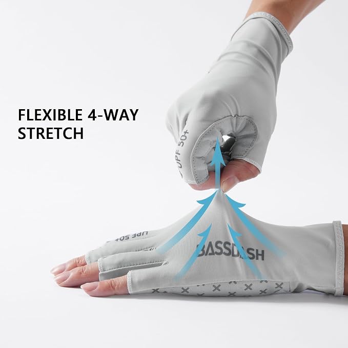 BASSDASH 3/4 Finger UPF 50+ Sun Gloves Breathable Anti-Slip Silicone Palm for Men Women Fishing Fingerless Cycling Running