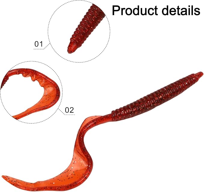 Soft Fishing Lures 3.5cm Red Worm Earthworm Bait Simulation PVC Gel Squid Tentacles for Freshwater Saltwater Fishing Tackle 10 Pack(Red)