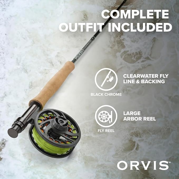 Orvis Clearwater Fly Rod Outfit - Fishing Rod and Reel Combo with Black Chrome Blank, Ceramic Guides, Durable Reel Seat, and Rod Tube