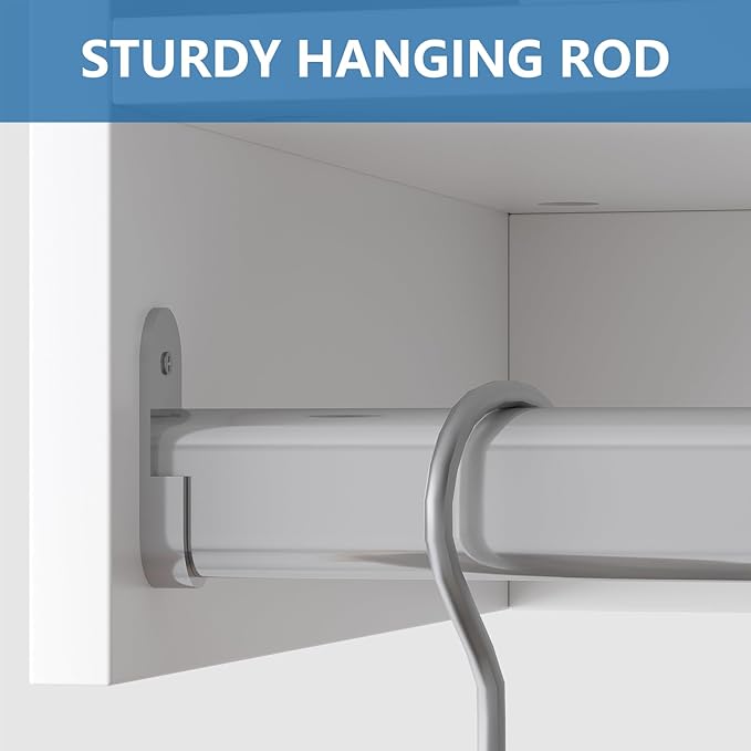Double Hanging Closet Unit, Modular Wood Closet System Organizer with Storage, White, 25.5"W