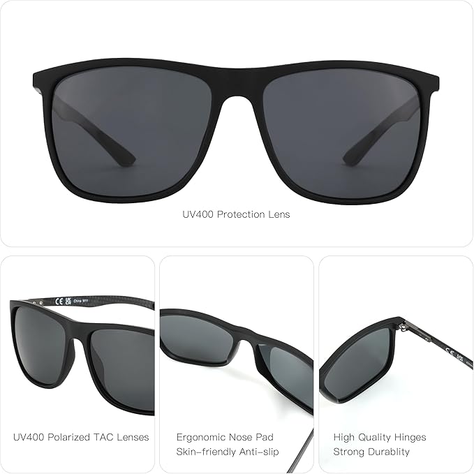 ZENOTTIC Square Polarized Sunglasses for Men Ultralight Carbon Fiber Sun Glasses Driving Fishing Golf Sports UV400 Protection
