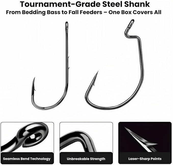Free Rig Fishing Kit, 50pcs Cylinder＆Teardrop Weights (Size 1/8oz,3/16oz,1/4oz,3/8oz, 1/2oz, 5 Each), 100pcs Offset Hooks＆Straight Hooks (Size 1#,1/0#,2/0#,3/0#,4/0#,10 Each) for Bass Fishing
