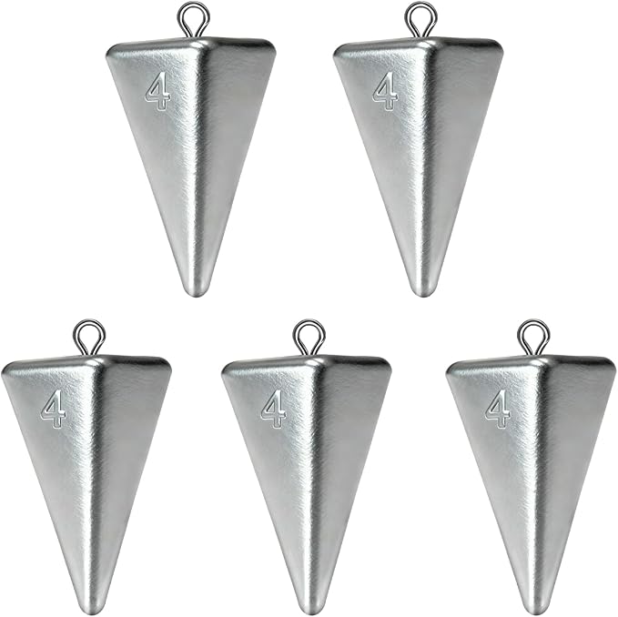Pyramid Sinkers Assorted Weights 2oz 3oz 4oz, Lead Surf Fishing Sinkers for Saltwater Beach Bottom Fishing (5-8 Pack)