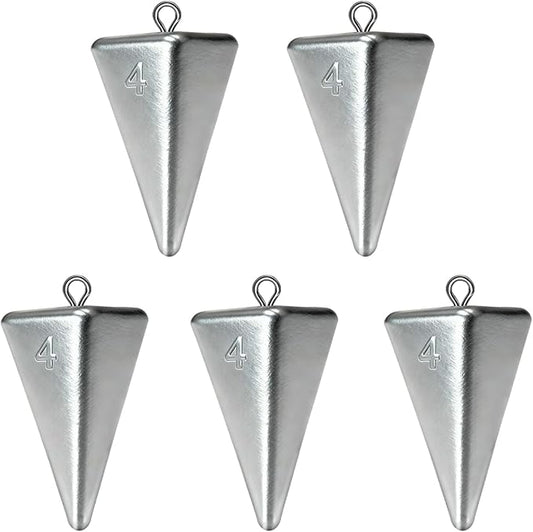 Pyramid Sinkers Assorted Weights 2oz 3oz 4oz, Lead Surf Fishing Sinkers for Saltwater Beach Bottom Fishing (5-8 Pack)