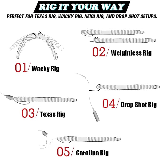 Wacky Worms Soft Plastic for Bass Fishing Lures–100 Pack 4" & 5" Stick Baits Wacky, Texas, Neko & Drop Shot Rigs–Bulk Soft Lure