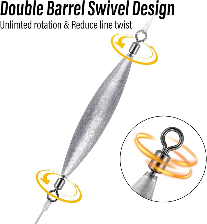 Dr.Fish 20 Pack Inline Trolling Weights with Double Barrel Swivels (1/16oz-3/4oz), Lead Egg Sinkers for Salmon Trout Walleye Freshwater Saltwater Fishing