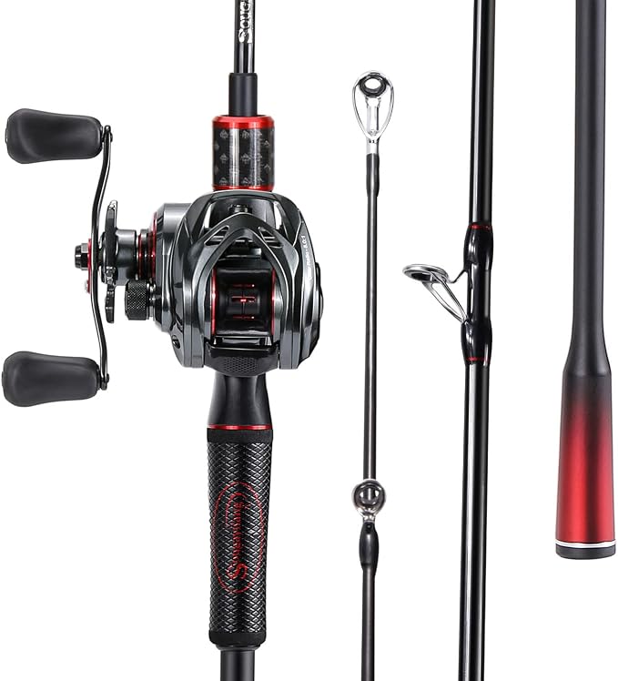 Sougayilang Baitcasting Fishing Rod and Reel Combo, Medium 6'/7' Low Profile with SuperPolymer Handle (2 Pieces 7ft Left)