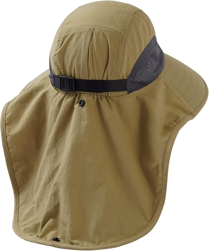 BASSDASH UPF 50+ Unisex Water Resistant Wide Brim Sun Hat with Large Neck Flap Ponytail Fishing Hat for Men Women