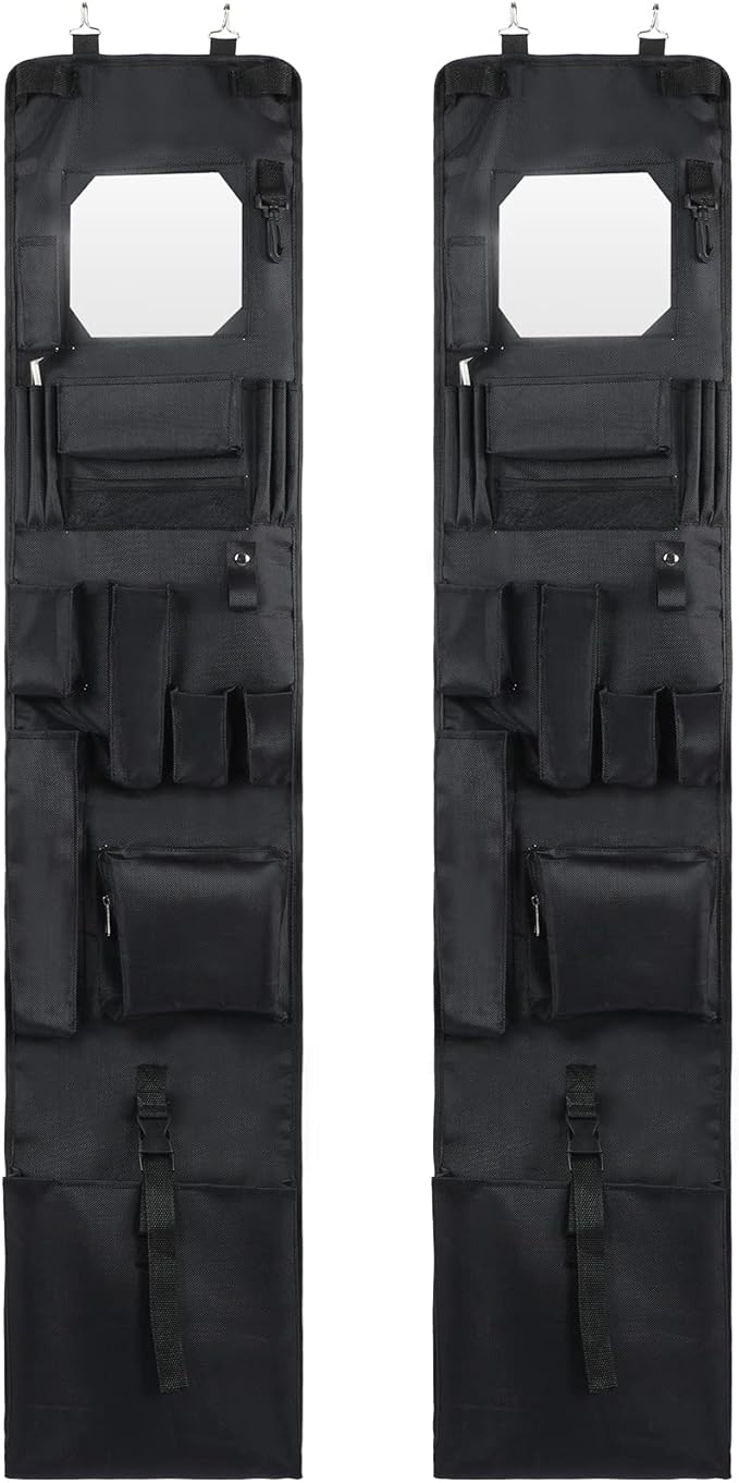 Woanger Police Style Hanging Closet 52 x 11 Inches Door Organizer Locker Shelf Hanging Locker Organizer with Mirror for Police Security Law Enforcement (Black, 2 Pcs)