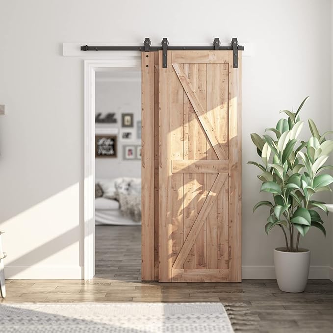 SMARTSTANDARD 5.5 Feet Bypass Sliding Barn Door Hardware Kit - for Double Wooden Doors-Single Track - Smoothly & Quietly - Easy to Install-Fit 54" Opening